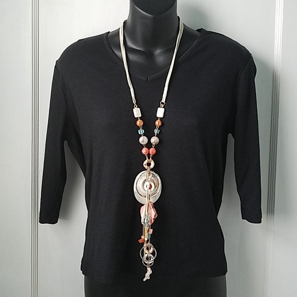 Boho mother of pearl leather statement necklace - Picture 1 of 7